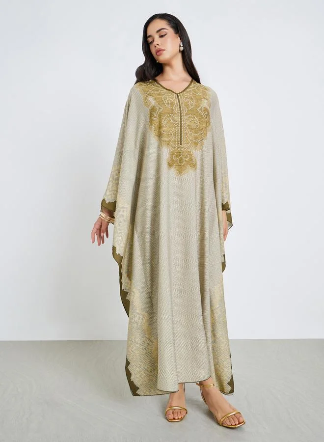 Styli Women Khaki Printed Kaftan Abaya